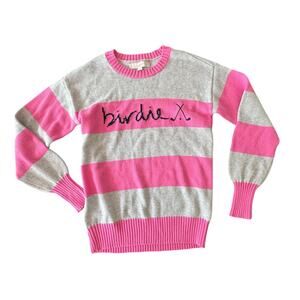 Ann Taylor Birdie Golf Club Sweater pink‎ gray stripe XS crew neck